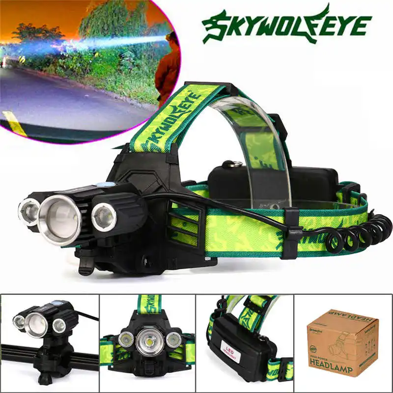 15000LM 3X XM-L T6 powerful led flashlight rechargeable 18650 Headlamp Headlight Light Torch flashlights headlamps #4S3 (7)