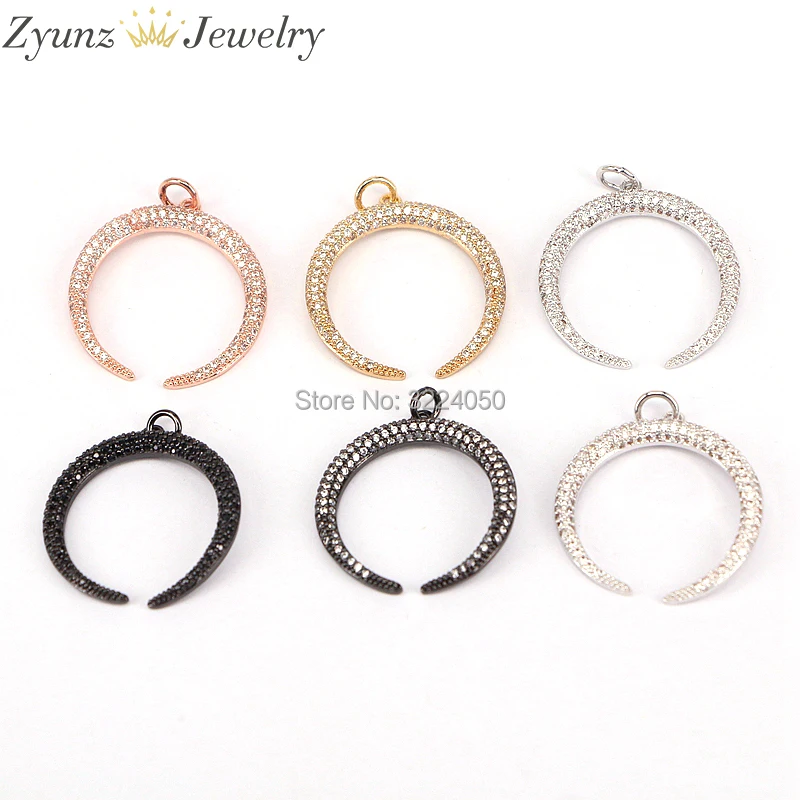 

5PCS ZYZ174-8752 Micro Pave CZ Double Horn / Crescent Moon Pendant