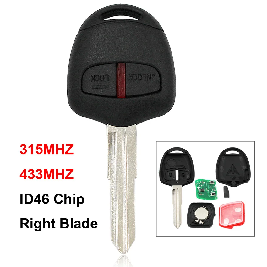 

2 Button Remote Smart Car Key Fob 315MHz or 433Mhz with ID46 Chip Uncut Right Blade For Mitsubishi Lancer Outlander L200 Shogun