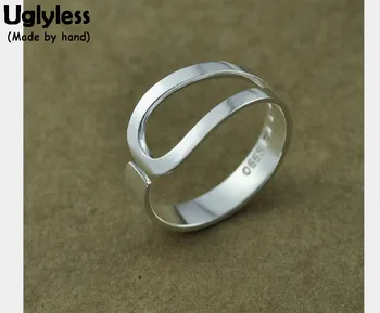 

Uglyless Real S990 Silver Hollow Finger Rings for Women Personalized Glossy Ring Opening Handmade Asymmetric Fine Jewelry Bijoux