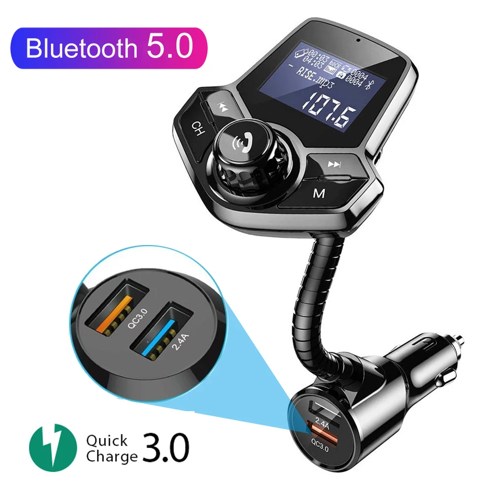 

Bluetooth 5.0 Wireless Car Kit Car MP3 Player QC3.0 FM Transmitter Dual USB Charger 3.5mm Aux FM Modulator Handfree