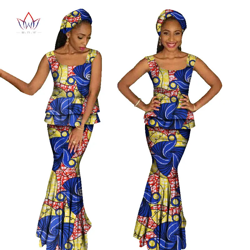 Анкара летняя африканская одежда для женщин комплект из двух предметов топ и юбка Африканский принт Дашики o-образным вырезом плюс размер