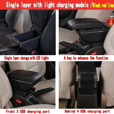 Подлокотник для Nissan NV200 - Название цвета: Single USB Black Red