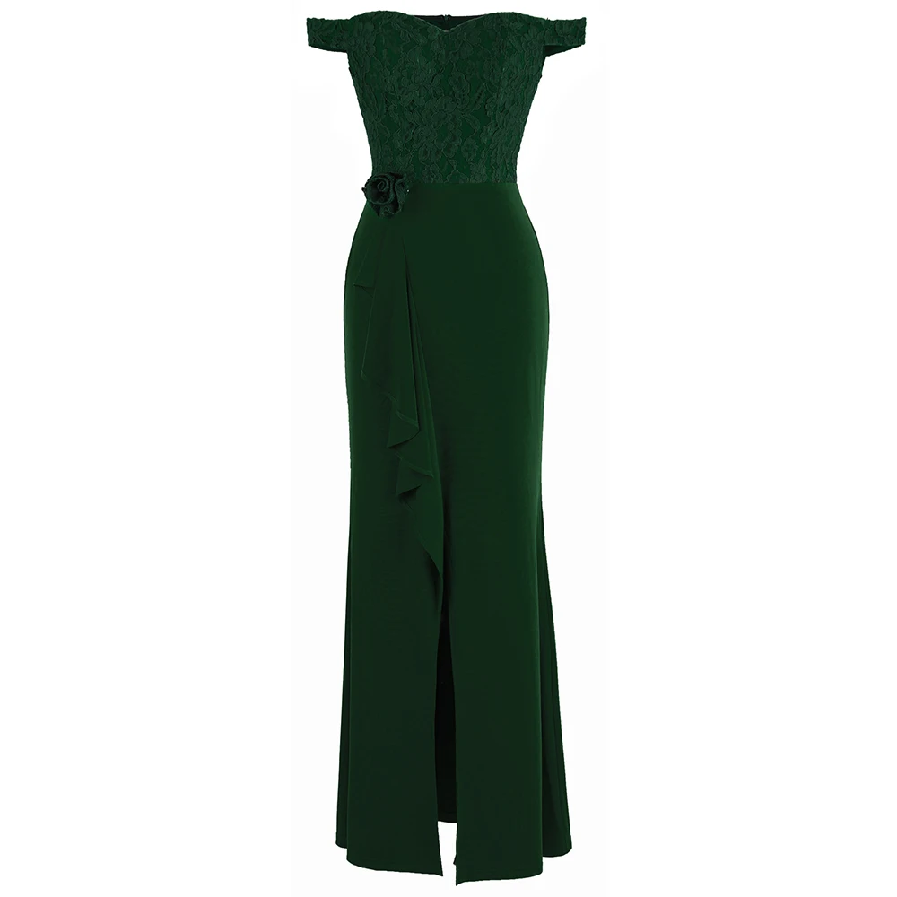 Angel-fashions Women's Boat Neck Evening Dresses Long Flower Ruffles Party Gown Green 434 Angel-fashions Women's Boat Neck Evening Dresses Long Flower Ruffles Party Gown Green 434
