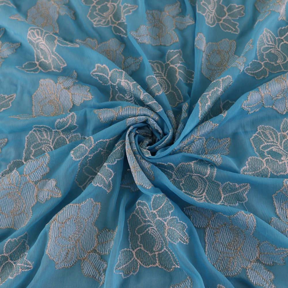 Sold By Meter Blue Embroidery Chiffon Crepe Fabric Dress Material | Дом и сад