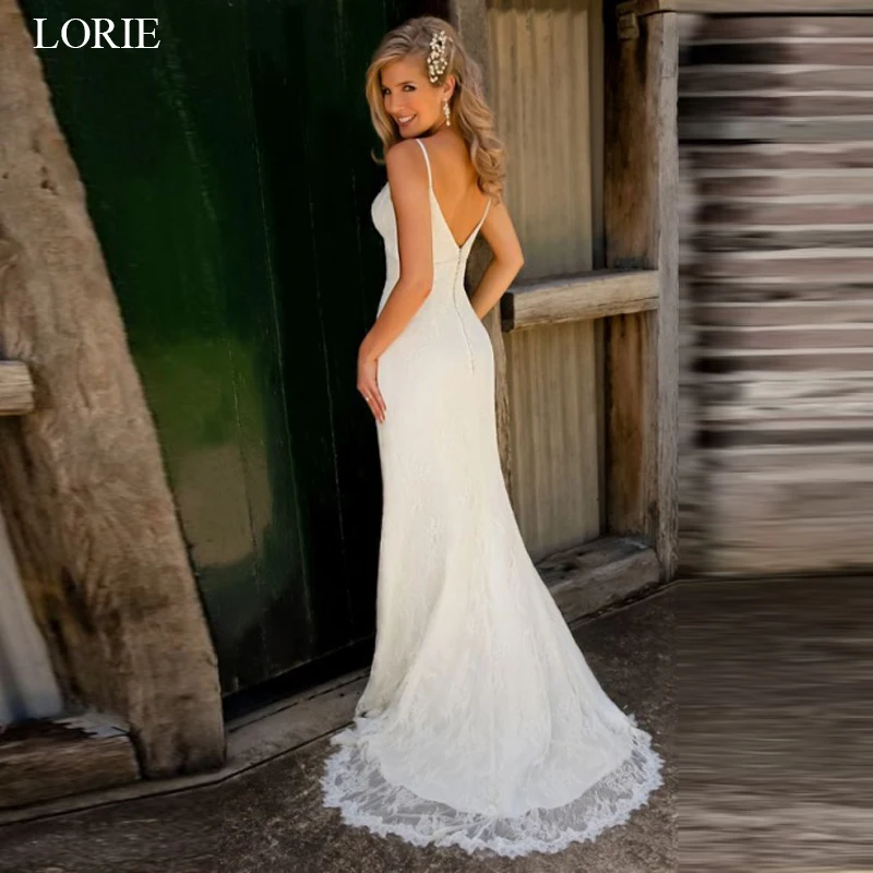 Свадебное платье LORIE в стиле бохо 2019 с V образным вырезом на тонких бретельках
