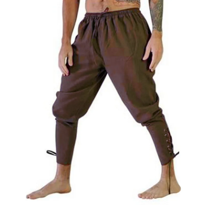 CYSINCOS Men Loose Pants Halloween Medieval Renaissance Pirate Horseman Cosplay Costume Leg Bandage Trouser