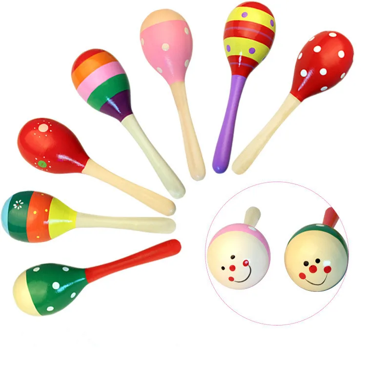 kids Wooden Rattles Sand hammer rattles toys early childhood toys training hearing exercise grip strength rattles