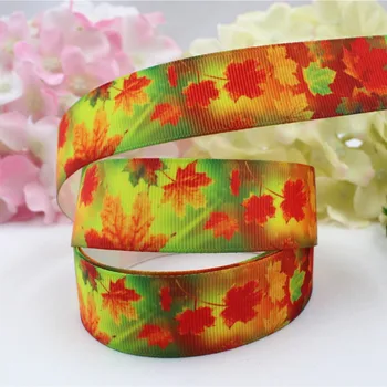 

16607-79, 25mm cartoon Maple Leaf Printed grosgrain ribbon, accessories Webbing, DIY handmade materials, free shipping