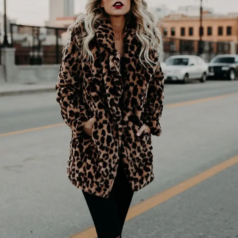 

High quality Luxury Faux Fur coat for Women Coat Winter Warm Fashion Leopard artificial fur Women's Coats Jacket