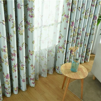 

2018 Pastoral Flower and Bird Sheer Drape Curtain Finished Window Semi Blackout Curtains for Children Kids Bedroom Windows
