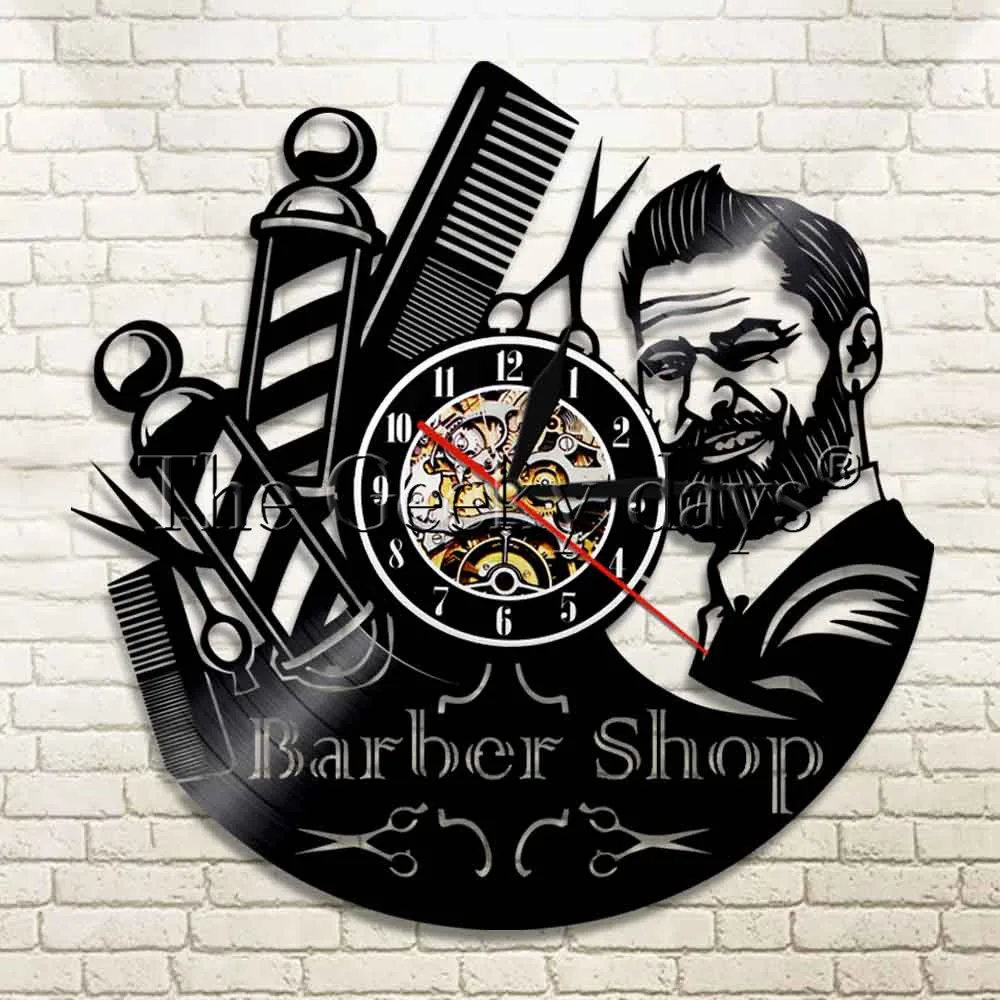 

Hair Care Barber Shop Wall Saat Hairdresser CD Vinyl Record Wall Clock Antique Barber Watch Relogio Parede Fashion Barber klok