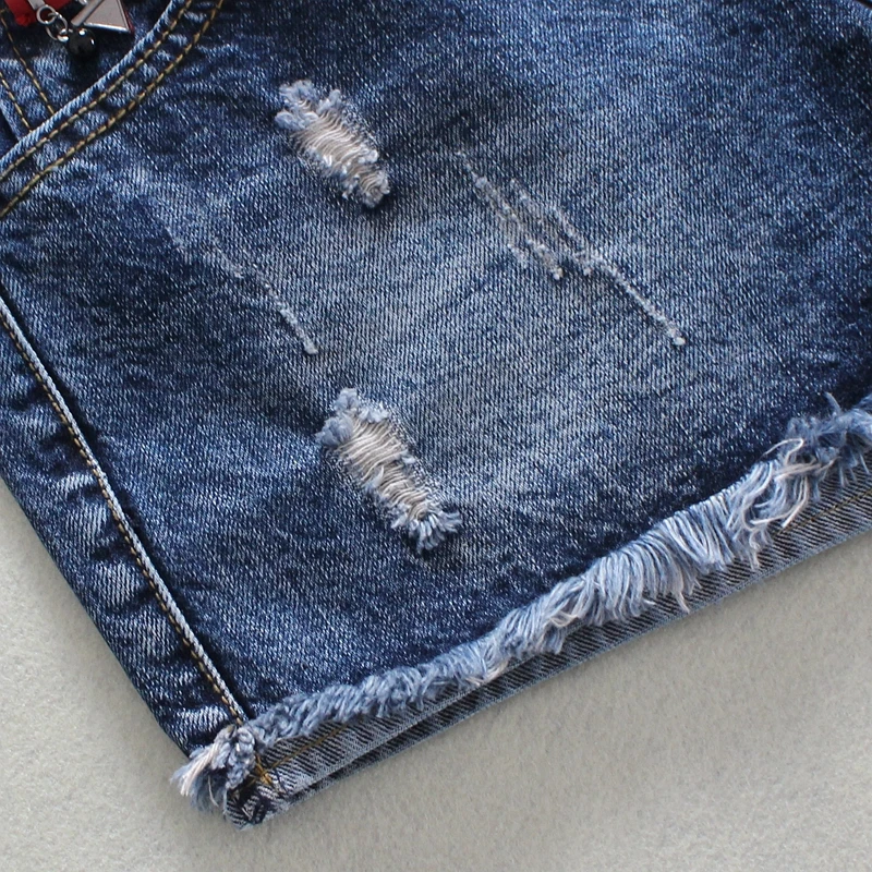 2019 синие женские джинсовые шорты с буквенным узором блестками сезон: весна-лето середины талии волос край дырявые прямые джинсы 9625