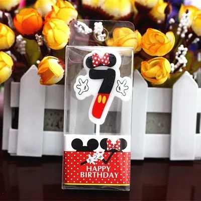 HOT Birthday Number 0-9 Candles Cartoon Mickey Minnie Mouse Happy Birthday Candle Cake Cupcake Topper Party Decoration Supplies