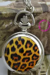 Оптовая цена покупатель хорошее качество серебряное зеркало эскиз рисунок леопардовая расцветка цепи карманные часы ожерелье hour clock antibrittle