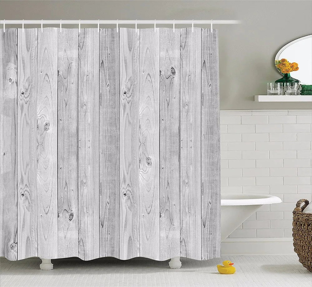 

High Quality Arts Shower Curtains Wooden Board Series Of Gray Wood Texture Pattern Retro Bathroom Decorative Shower Curtains