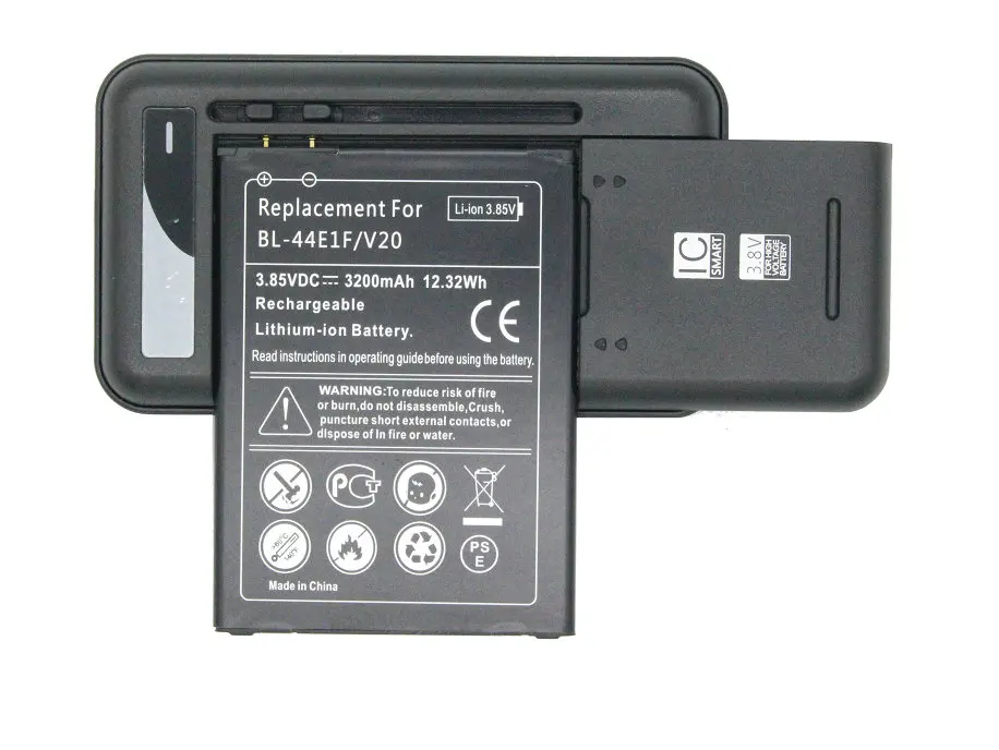 

iTopZea 1x 3200mAh / 12.32Wh BL-44E1F / BL44E1F / BL 44E1F Replacement Battery + Universal Wall Charger For LG V20 H990 F800