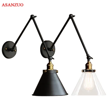 

Nordic Retro Industrial Rocker Long Arm Wall Lamps for Living Room Bedside lamp Home Iron Decor glass Wall lights