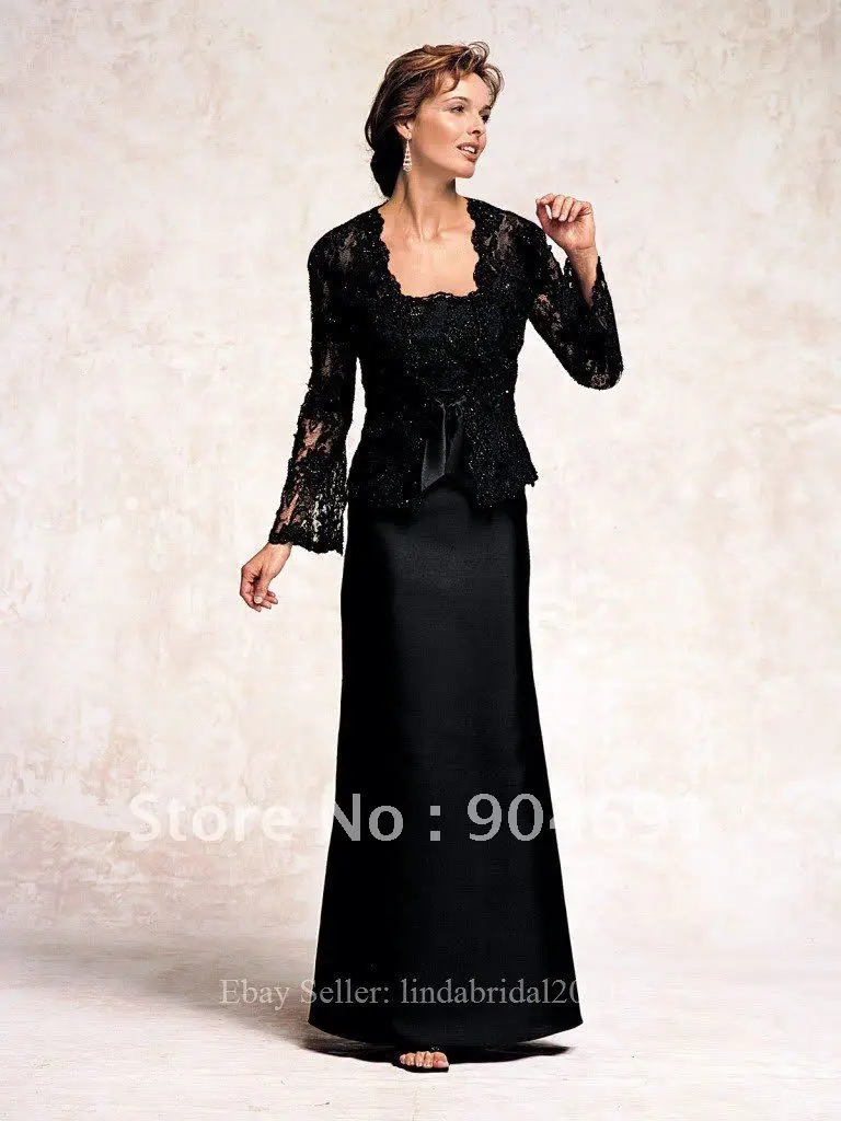 Black Evening Dress Floor Length Sheath Mother of The Bride Groom Dress