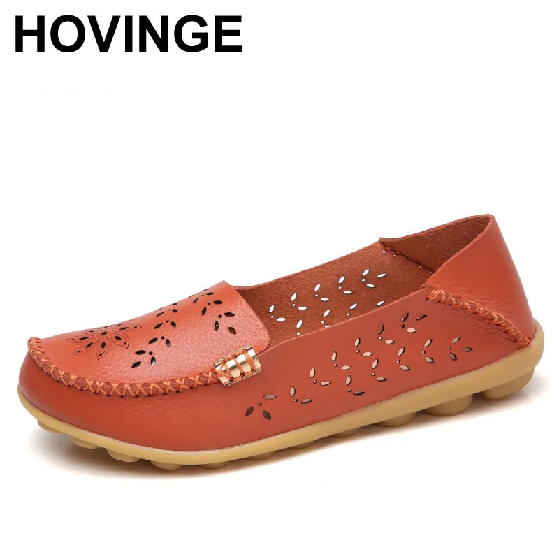 

HOVINGE Folding Ballet Flats Genuine Leather Loafers Women Moccasins Summer Flower Round Toe Slip On Casual Shoes Zapatos Mujer