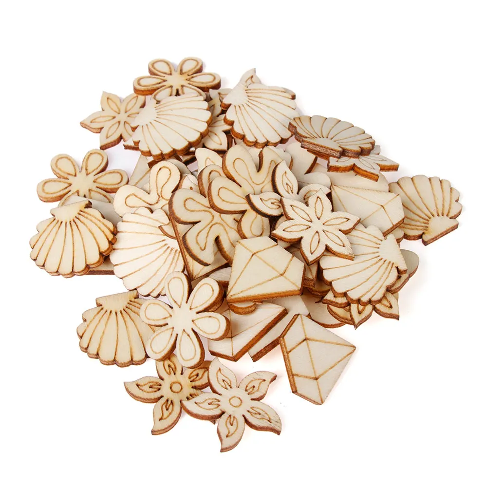 

50pcs/set Carved Shell Flower Nature Wooden Scrapbooking Art Collection Craft for Sewing Home Decoration Handmade Accessory
