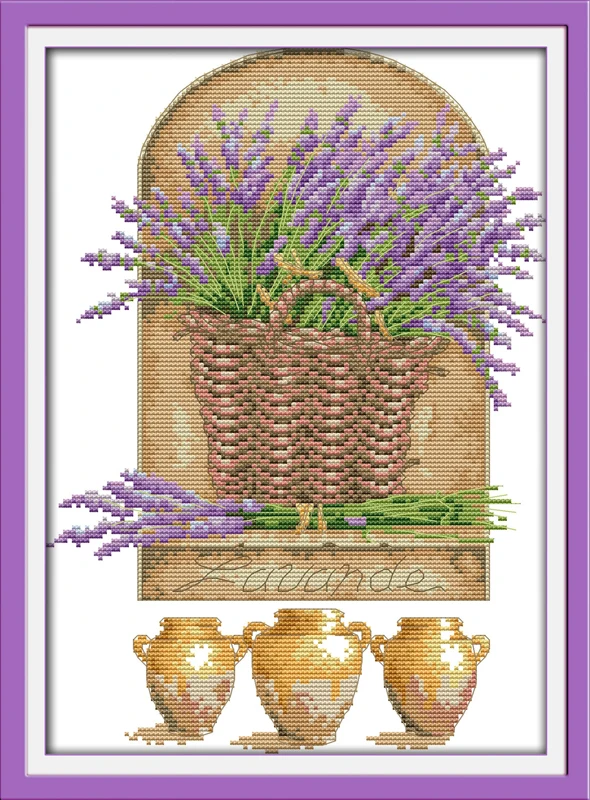 dailymall Lavender Vase Stamped Cross Stitch Kit DIY Needlework 11CT 57x43cm
