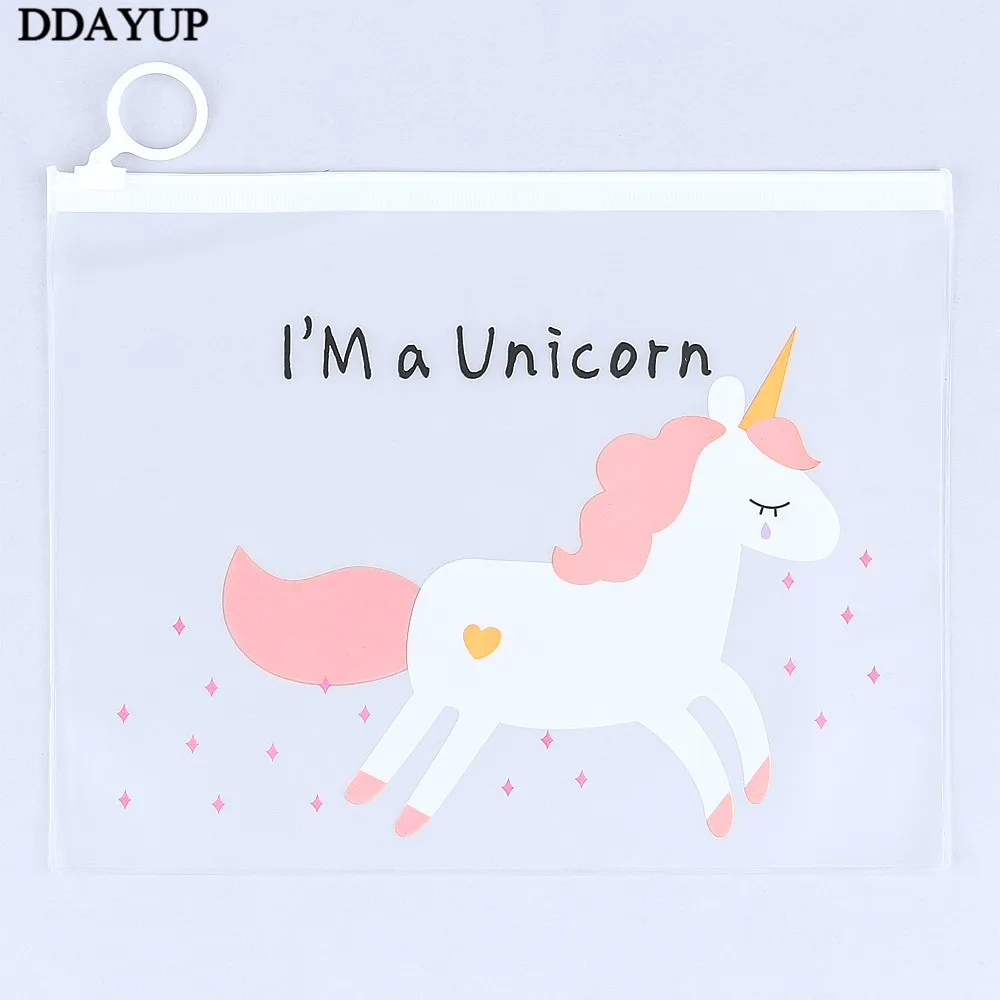 Прозрачный чехол-карандаш с мультипликационным принтом Kawaii Unicorn, большая сумка-карандаш для девочек, для детей, для офиса, школы, канцелярские принадлежности