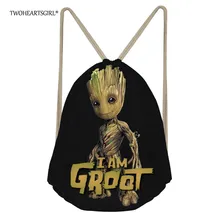 TWOHEARTSGIRL Черный мультфильм I am Groot сумка на шнурке для мальчиков крутой школьный детский рюкзак для путешествий маленький женский рюкзак для хранения