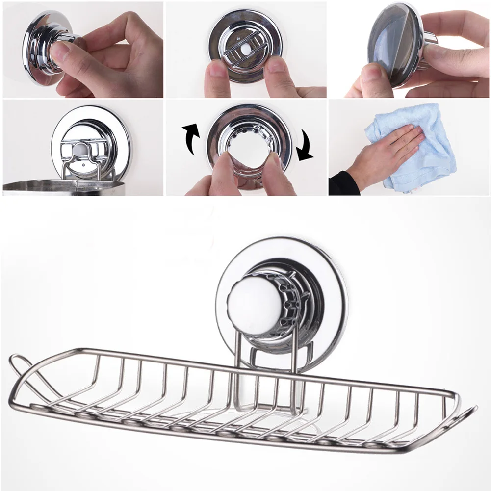 

Soap Dish Reusable Rustproof Wall Mount Stainless Steel Kitchen Powerful Suction Cup Holder Stable Bathroom Quick Drain Shelf