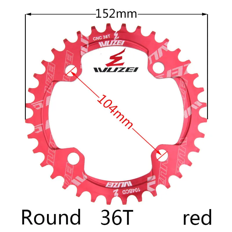 Велосипедная круглая узкая широкая Звездочка WUZEI 32 T/34 T/36 T/38 T 104BCD, велосипедная звездочка, однопластинчатая звездочка - Цвет: RED 36T ROUND