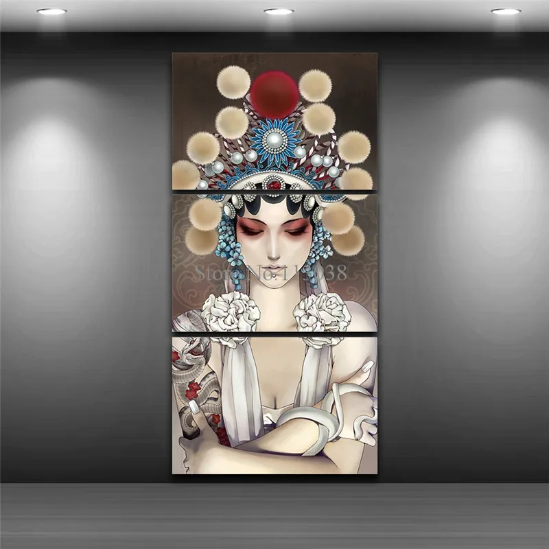 High Quality 3 Pieces Chinese Figure Peking Opera Face Printed Canvas Painting Living Room Wall Art Pictures Dropship | Дом и сад