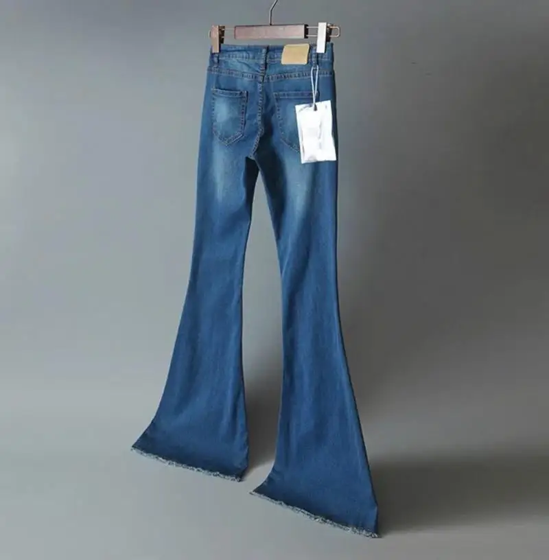 Весна Осень Высокая Талия расклешенные джинсы Для женщин модные узкие джинсовые женские джинсы Для женщин широкие брюки джинсы Большие