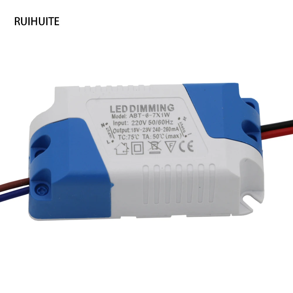 RUIHUITE 5 шт./лот диммер 6 7x1W DC 18 23V 240 260mA 6W 7W источник питания AC 110/220 V для диммируемой
