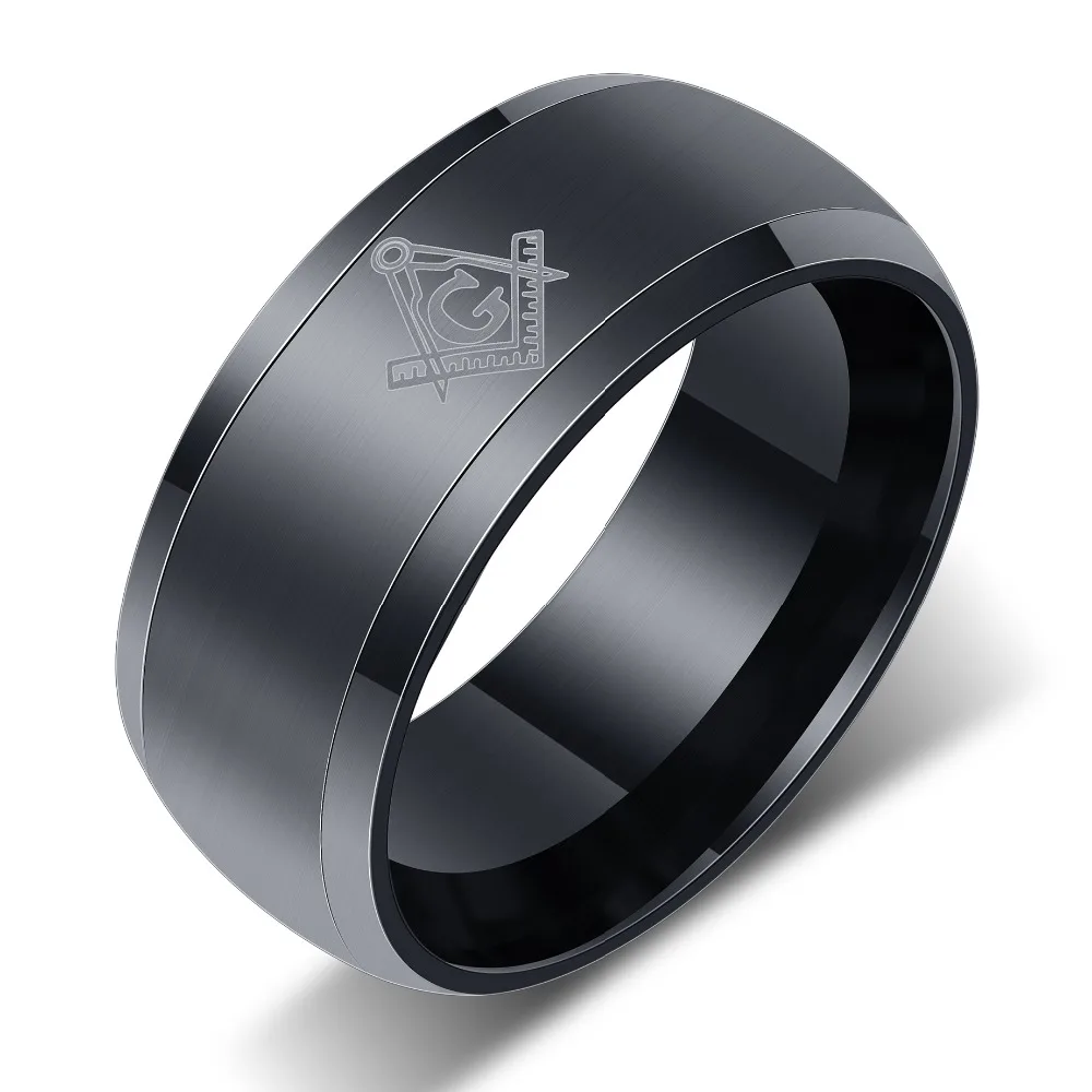 Elegant Black Masonic Stainless Steel Ring - Men's Wedding and Cocktail Jewelry