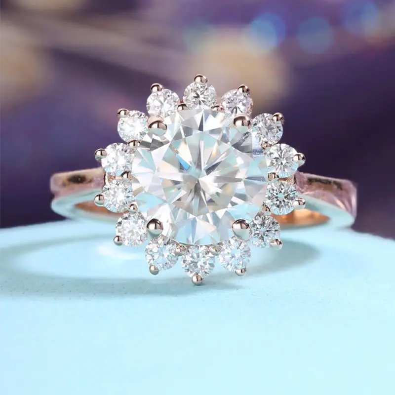 Moissanites Обручение кольцо 5 ct D Цвет лаборатории Diamond Accent 14 К розовое золото Обручение обручальные кольца для Для женщин