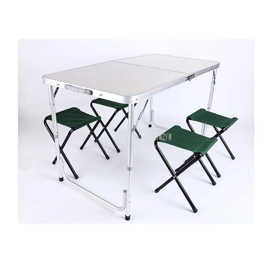 Portable Outdoor Camping Folding Table With 4PCS Stool Aluminium Alloy Ultra-light Foldable Tables Desk For Hiking Picnic 120*60