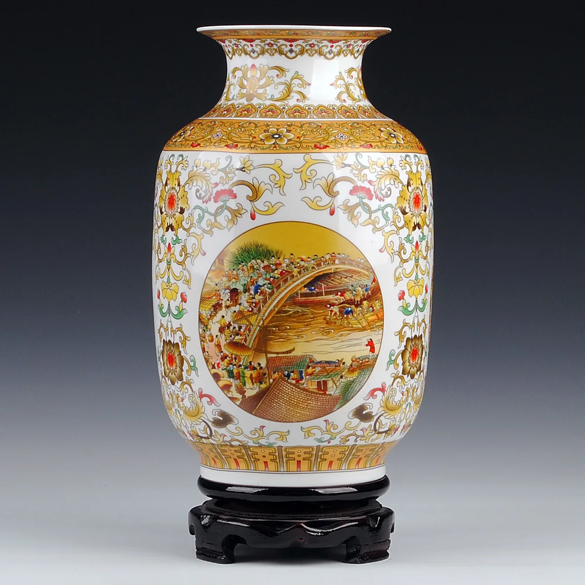 

Chinese High Temperature Famille Rose Ceramic Porcelain Gold Flower Vase