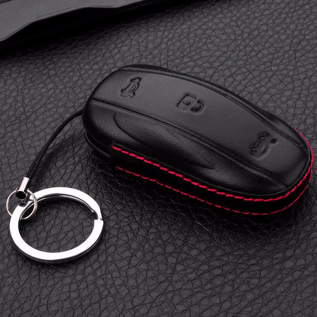Black Leather Anti-drop Key Case  Holder For Tesla Model S Model X Automobile Remote Covers Shell Car Accessories Car-styling