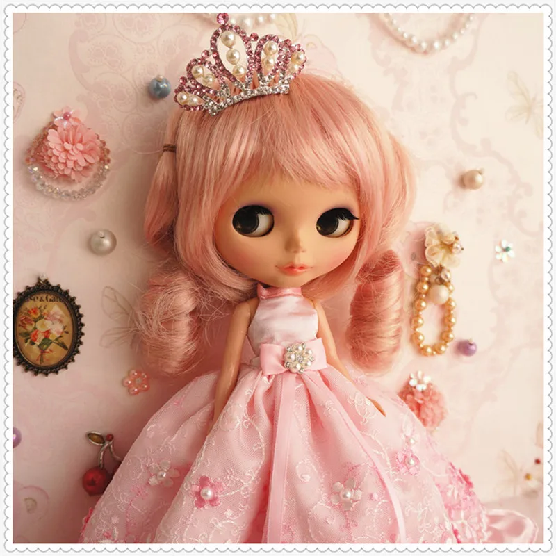 

Clothes For 1/6 Blyth Pink Lace Dress With Small Crown For Pullip, Licca, Azone 1/6 Doll Clothes Doll Accessories