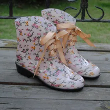 Fashion lace up women’s transparent rain boots water shoes waterproof floral print rainboots female garden boots shoes