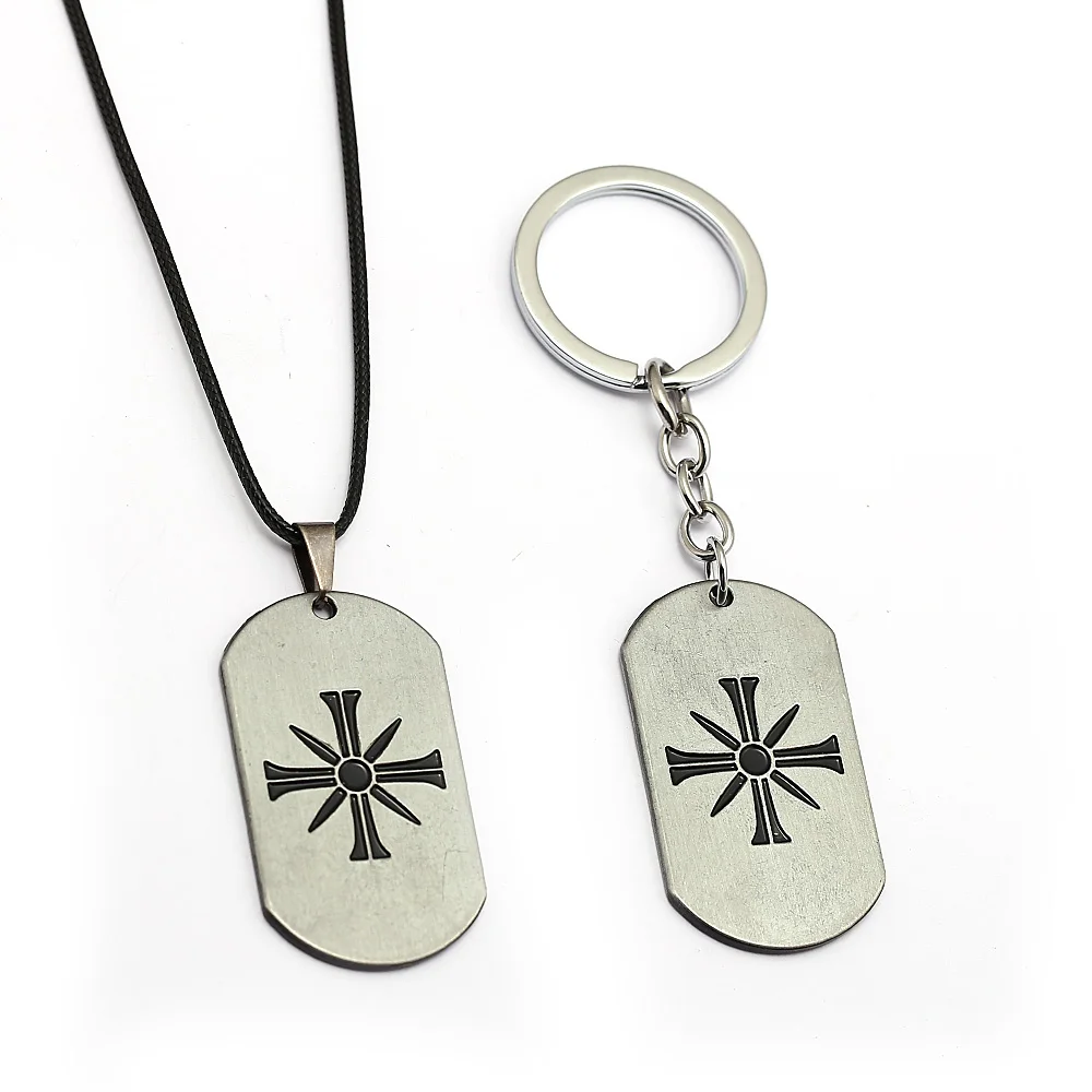 Game Far Cry 5 Keychain Geometric Tag Pendants Keyring Women Necklace Cross Pattern Leather
