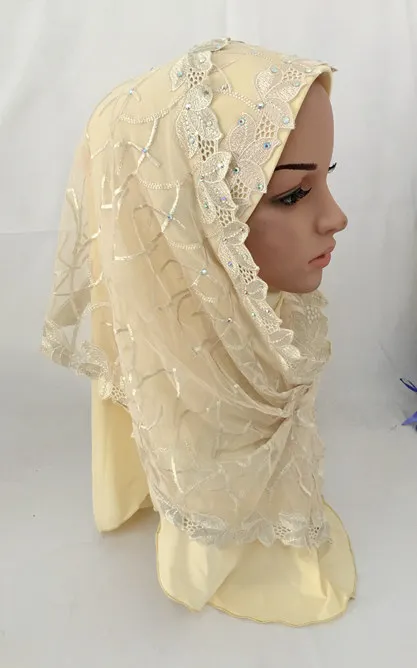 Мусульманский Исламский кружевной хиджаб с вышивкой эластичный шарф женщина Amira Шапка красивая дрель с цветком# ML670