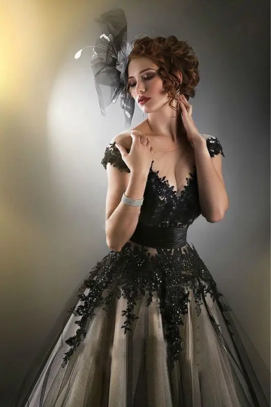 vestidos de novia 2015 apliques de encaje vintage marfil y negro