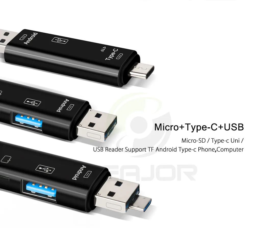 3 в 1 карты адаптера USB OTG микро кардридер USB 2,0 карты памяти считывающее устройство для Android телефон Tablet PC Тип-C Card Reader