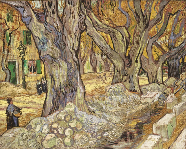 

impressionist canvas paintings frameless landscape Road Menders in a Lane With Heavy Plane Trees By Vincent van Gogh