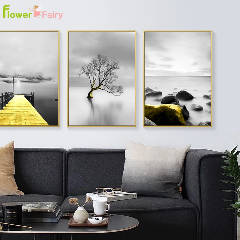 Abstract Scenery Wall Art Canvas Painting Road Sailboat Nordic Poster Wall Pictures For Living Room Black And White Unframed