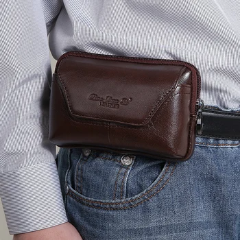 

Natural Skin Men Waist Pack Bag Wallet Belt Hip Bum Coin Purse Cigarette Case Cover Fanny Genuine Leather Cell/Mobile Phone Bags