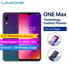 UMIDIGI One Max Global Vertion 4 Гб 128 ГБ 6,3 «Waterdrop полноэкранный 4150 мАч смартфон NFC Беспроводное зарядное устройство Face ID мобильный телефон