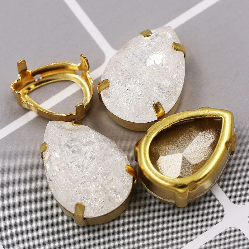 K9 glass crystal rhinestones Teardrop shape sew on gold base claw setting flatback rhinestones for clothing wedding decoration