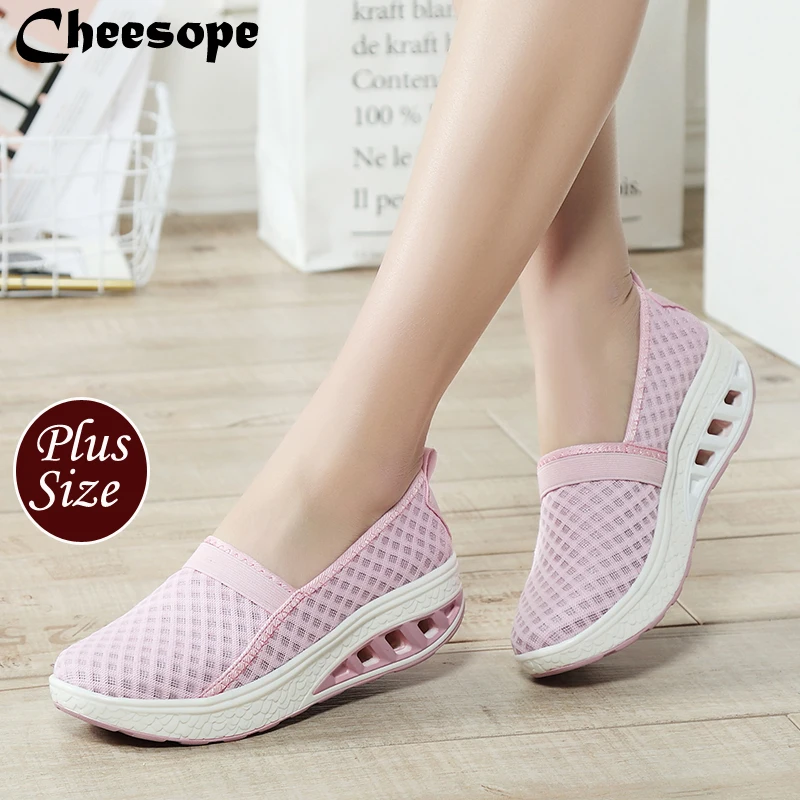 

Plus Size Women Wedge Shoe Slimming Shoes Women Air Mesh Weaving Breathable Light Fitness Walking Shoes Womens Heels